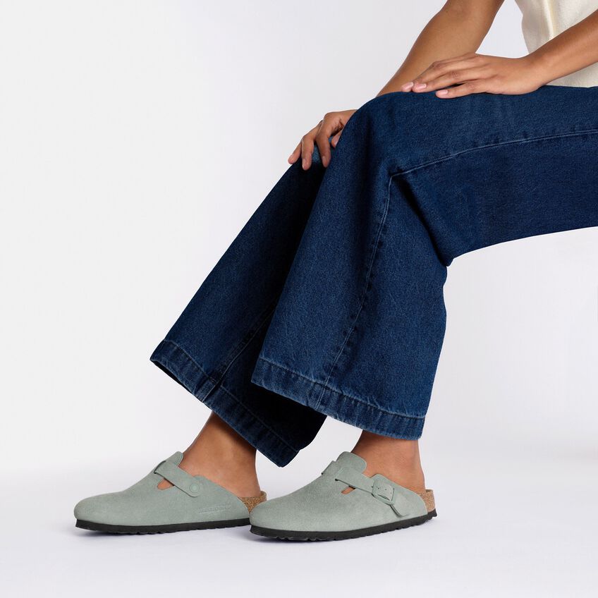 Boston Suede Clog in Pure Sage