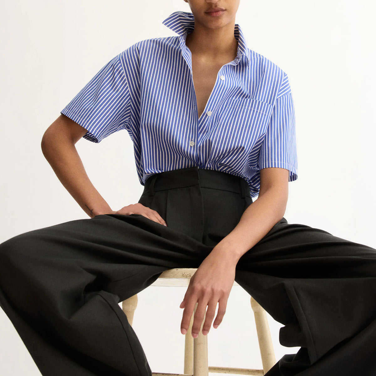 Clark Blouse in Blue Stripe