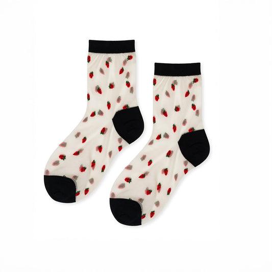 Sheer Strawberry Crew Sock in Nude