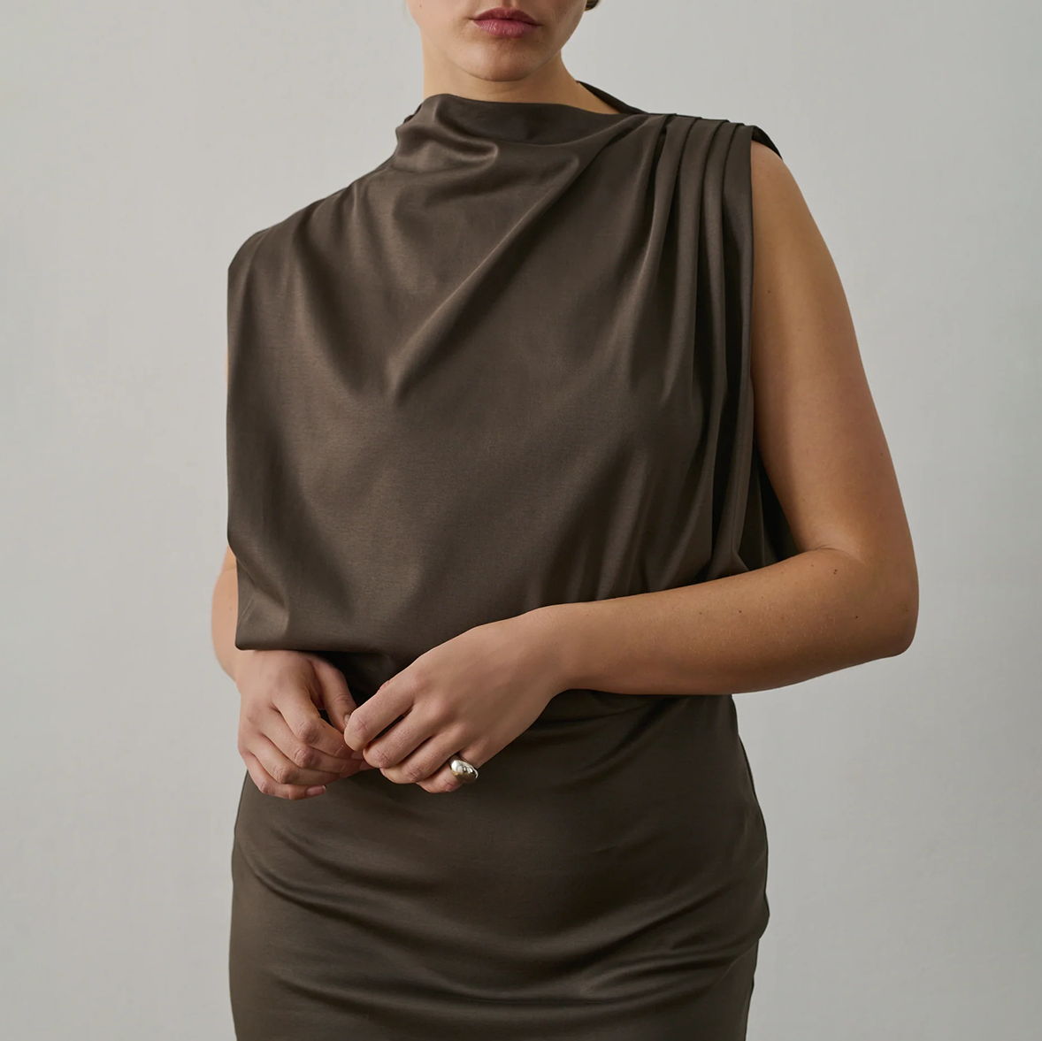 Gemma Dress in Taupe Brown