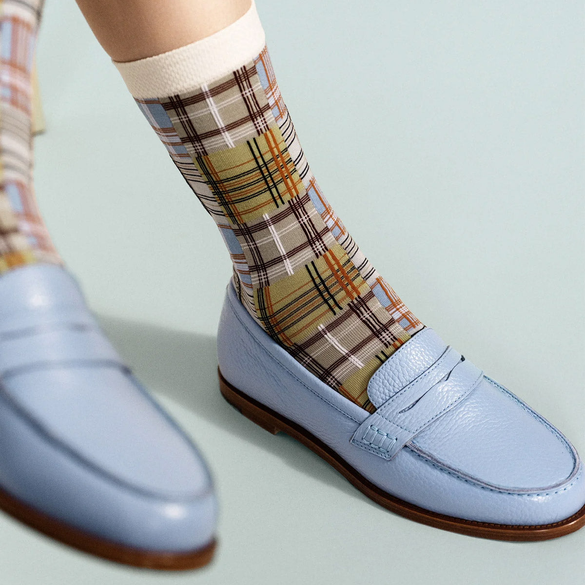 Madras Crew Sock in Periwinkle
