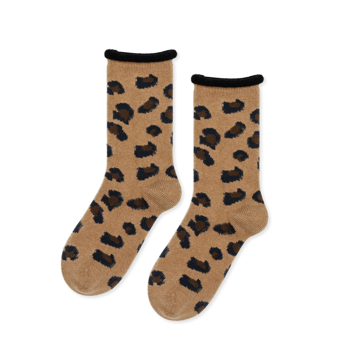 Cheetah Cashmere Crew in Camel