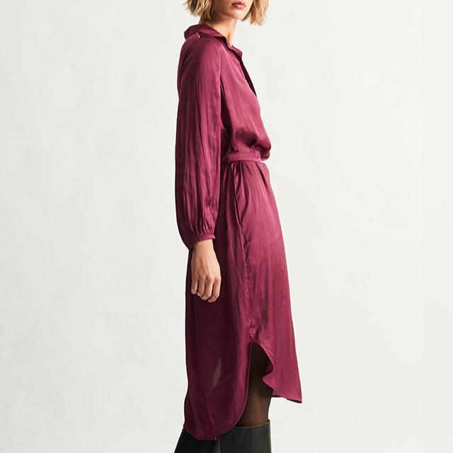 Vivienne Satin Shirt Dress in Berry