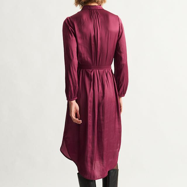 Vivienne Satin Shirt Dress in Berry