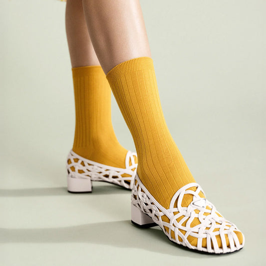 Ribbed Trouser Crew Sock in Gold
