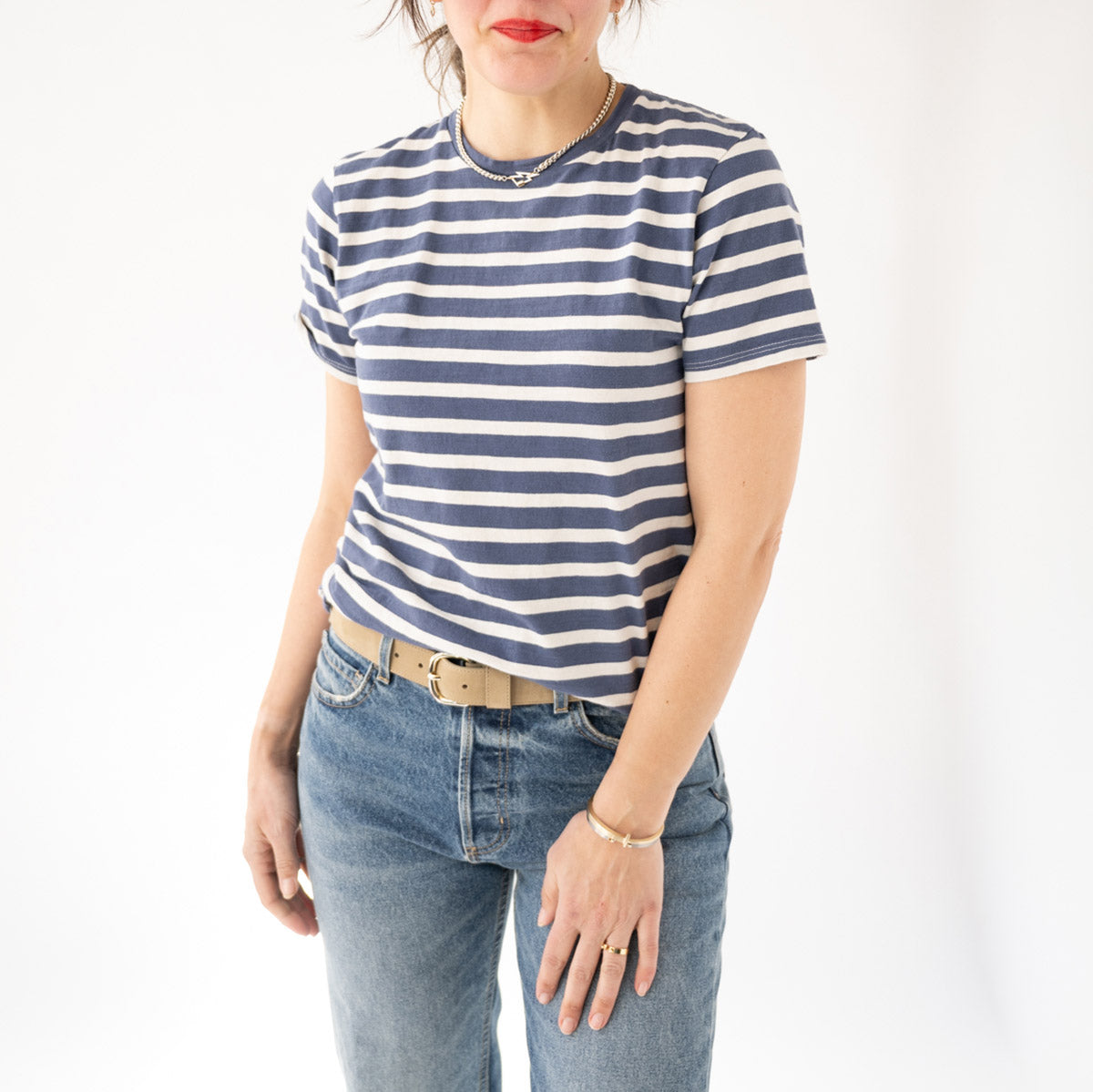 Lana Crewneck Tee in French Blue Stripe