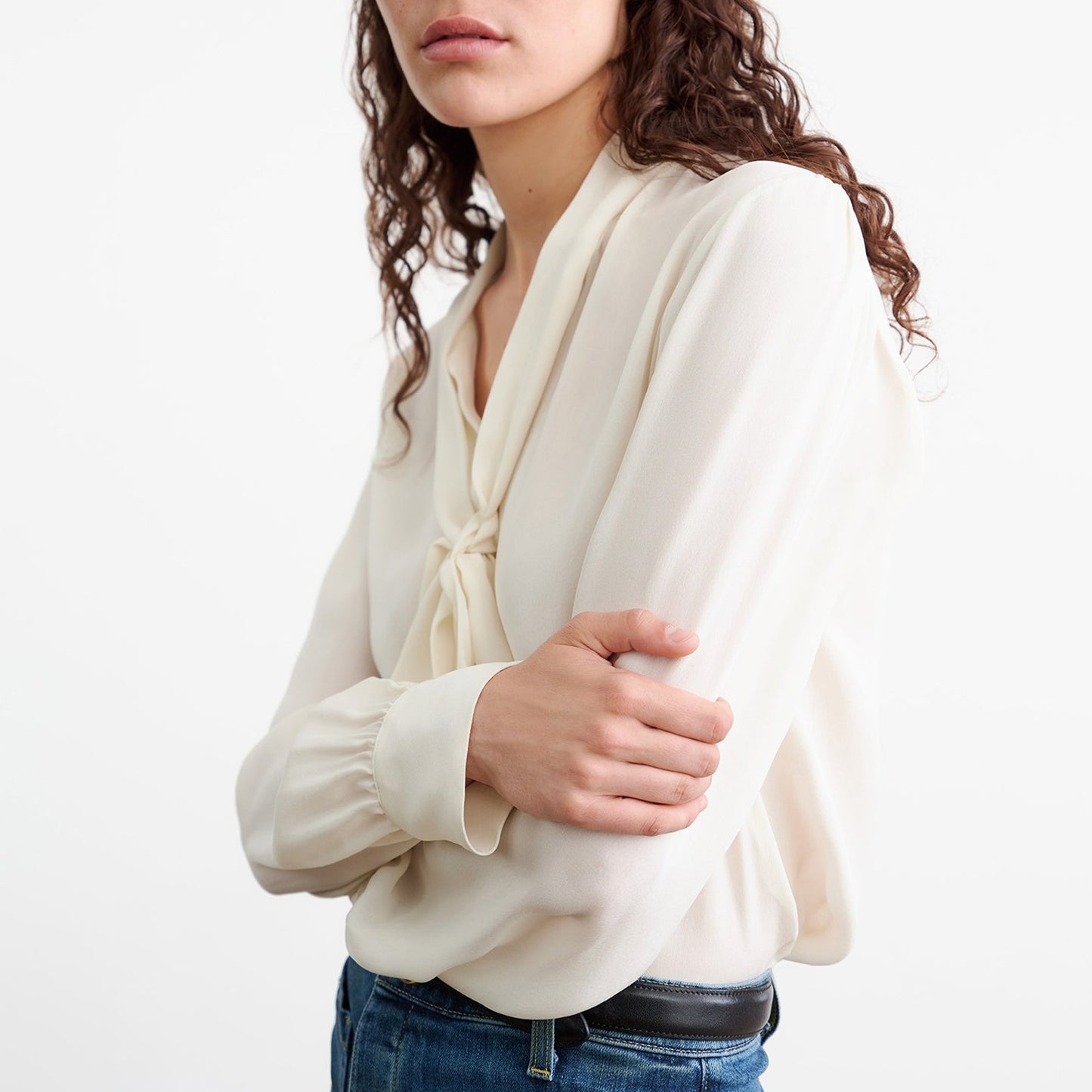 Carina Silk Tie Blouse in Ivory