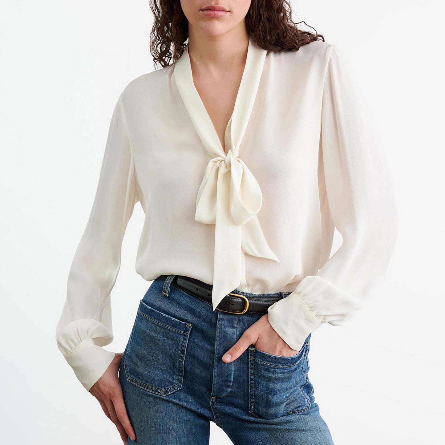 Carina Silk Tie Blouse in Ivory