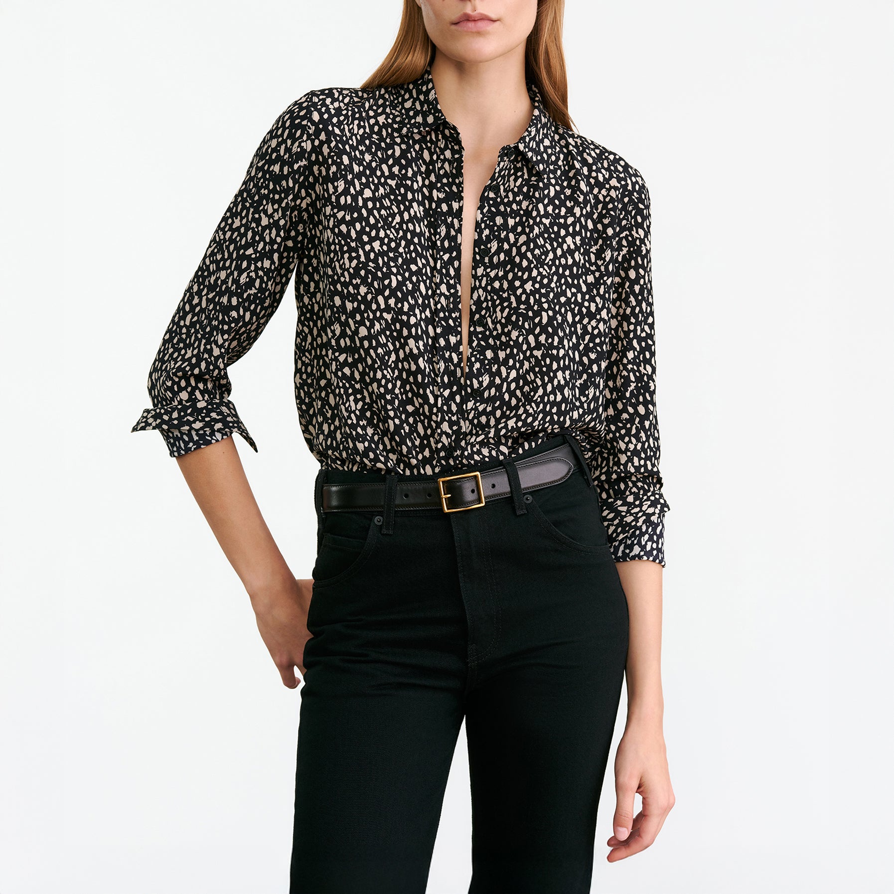 Gaia Slim Shirt in Black Cheetah