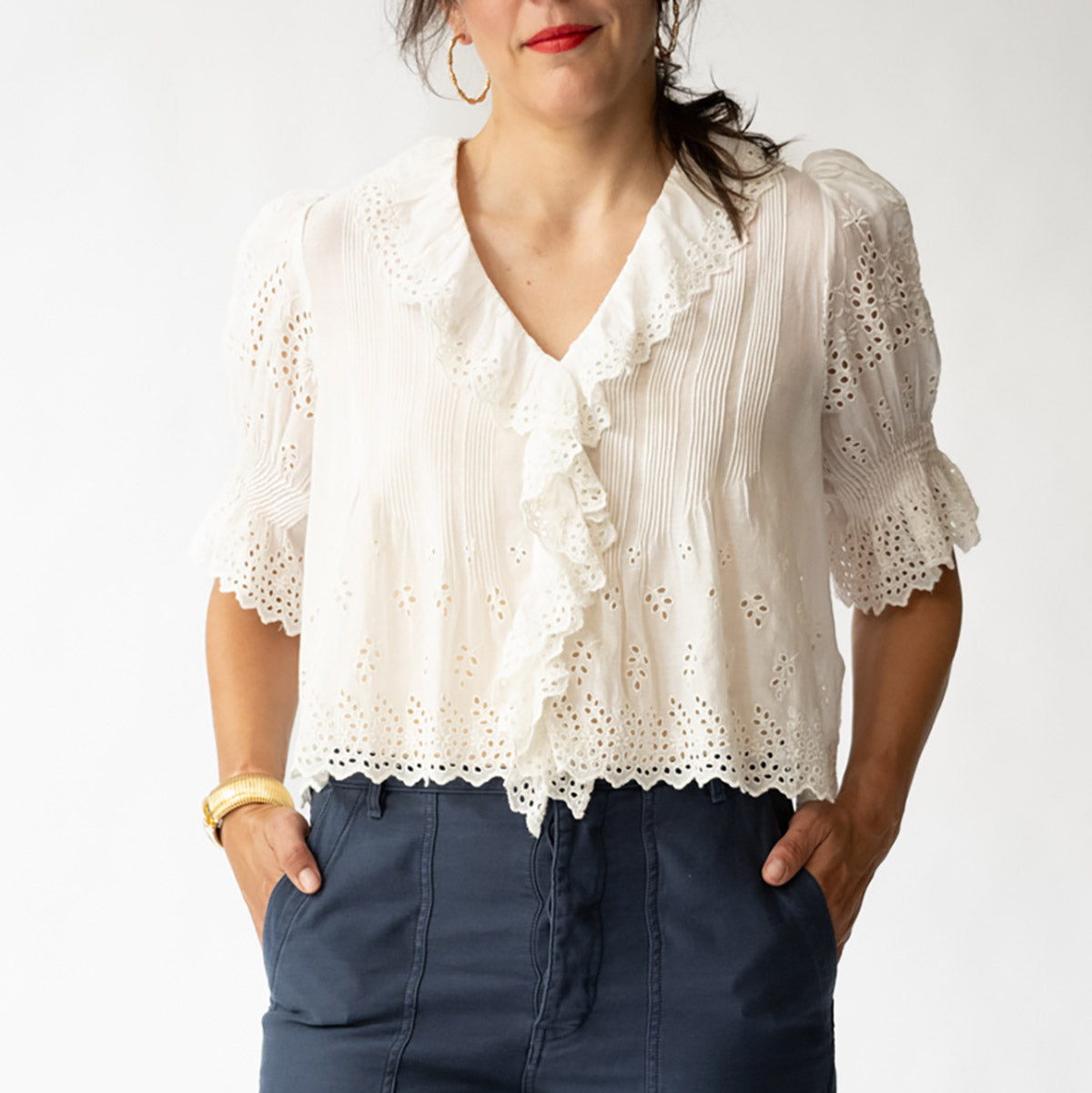 Henri Top in Salt Eyelet