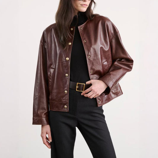 Deja Leather Bomber in Burgundy