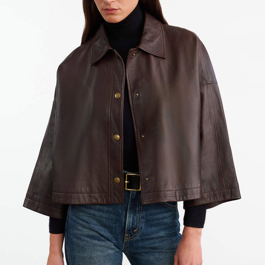 Ines Leather Jacket in Dark Brown