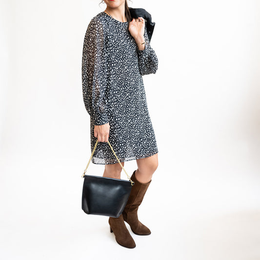 Prairie Dress in Black/Stone Cheetah Print