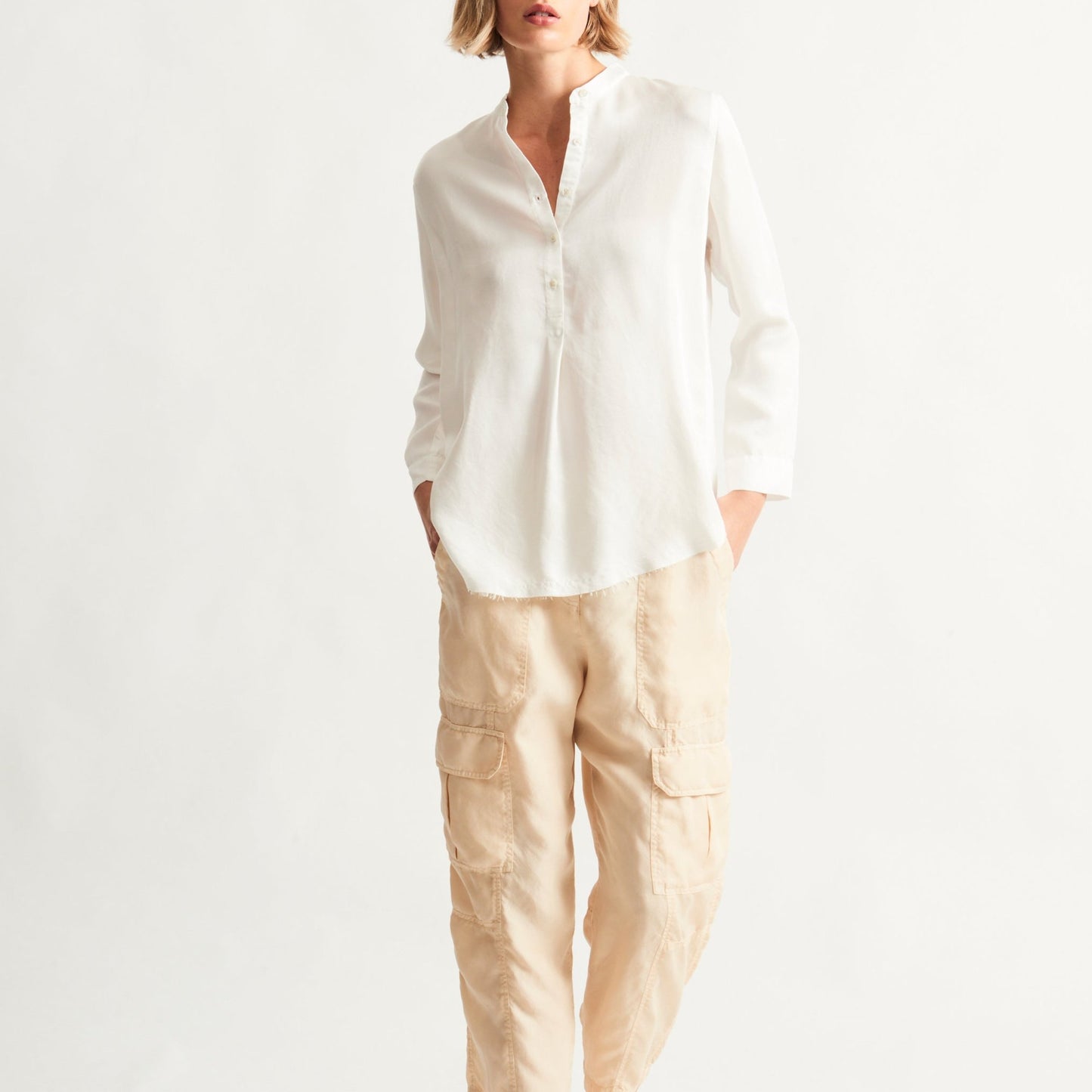 Perfect Henley Blouse in Washed White