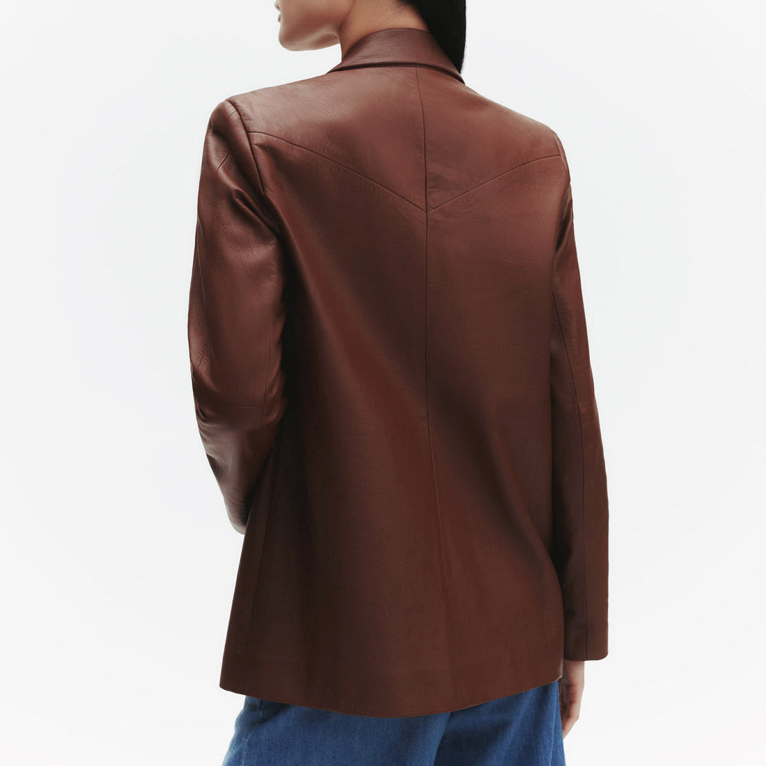 Joshua Leather Blazer in Mahogany