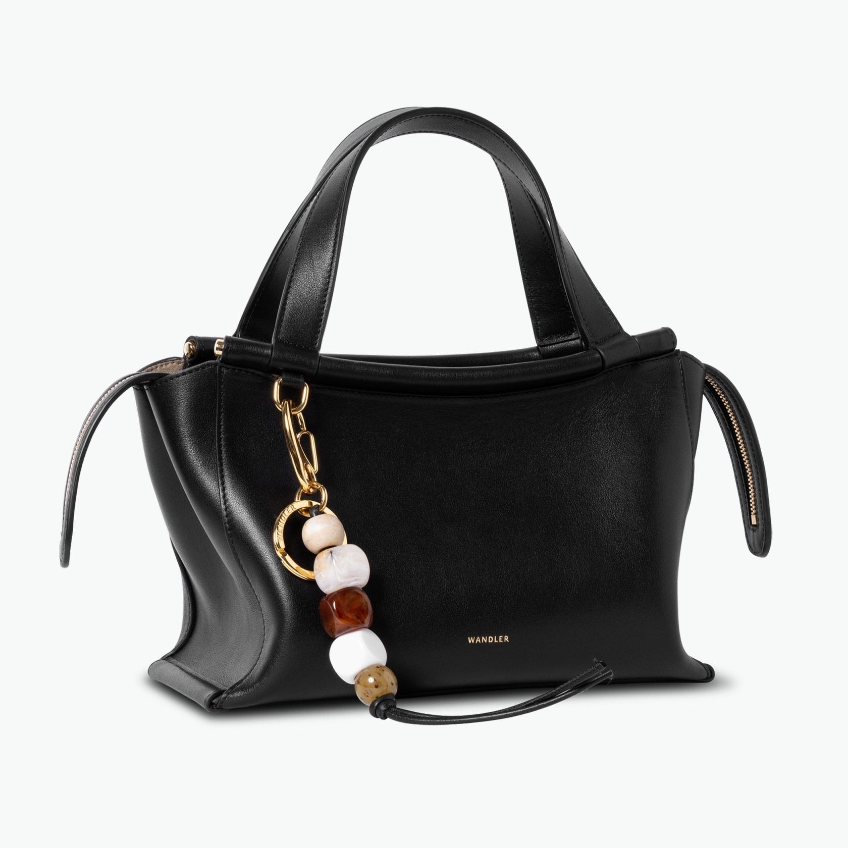 Black handbag with a keychain 