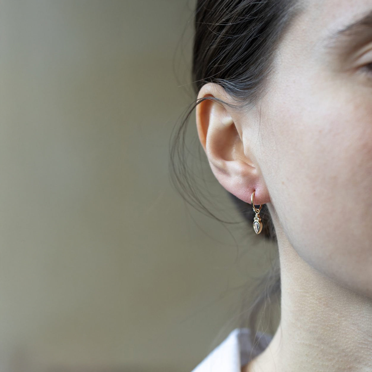 Pear Moonstone Hoop Earrings