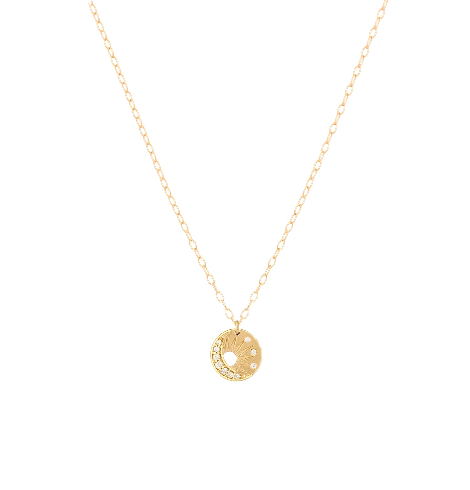 Gold plated Celestial ancient symbols Sun Moon Earth linked pendant ne -  Heart Mala Yoga Jewellery