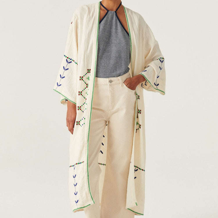 Kimo Embroidered Kimono in Ecru