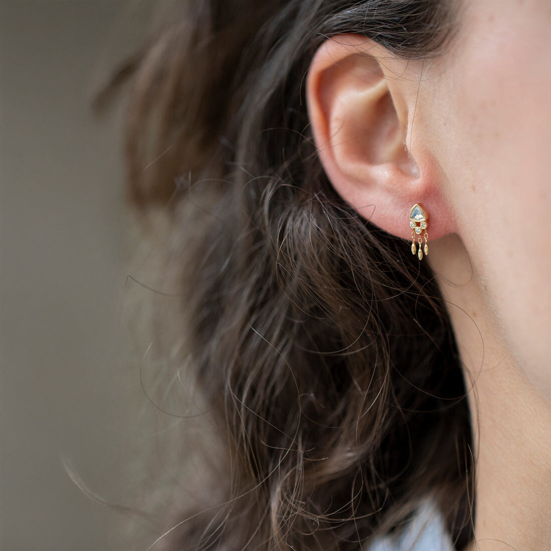 Moonstone & Dangling Diamond Earrings