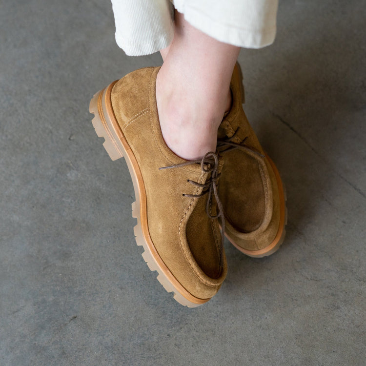 New Lace Up Derby in Camel Suede