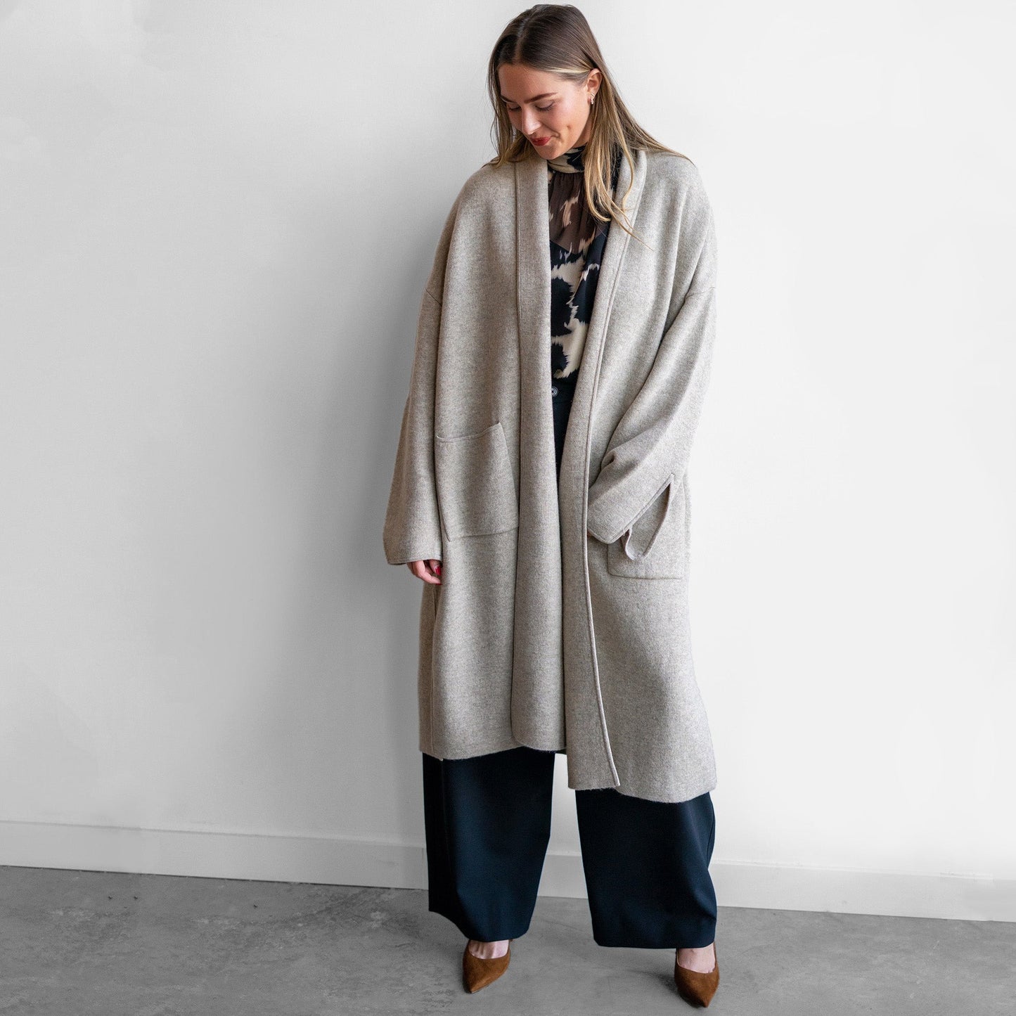 Open Cashmere Duster in Oatmeal