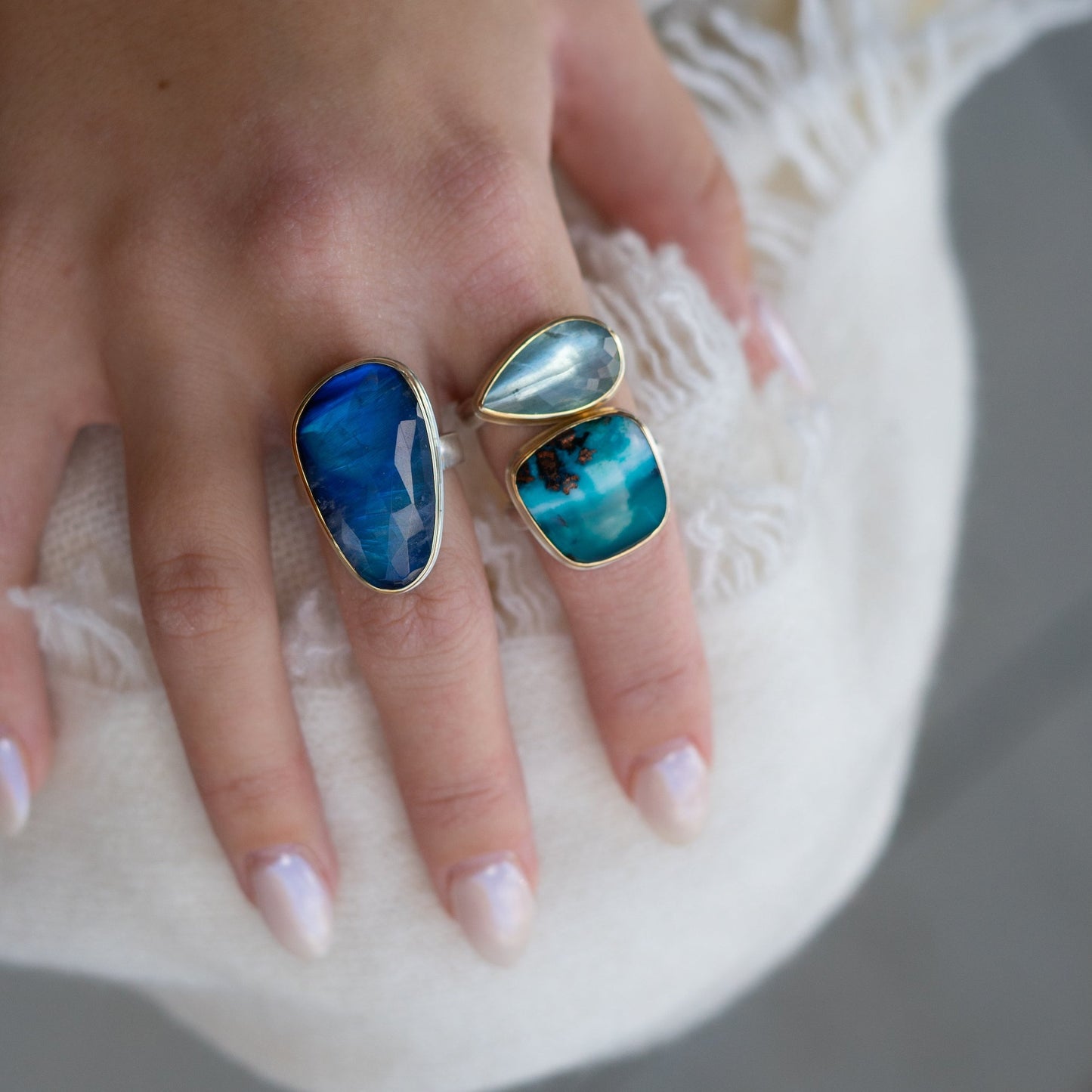 Indonesian Blue Opalized Wood Ring