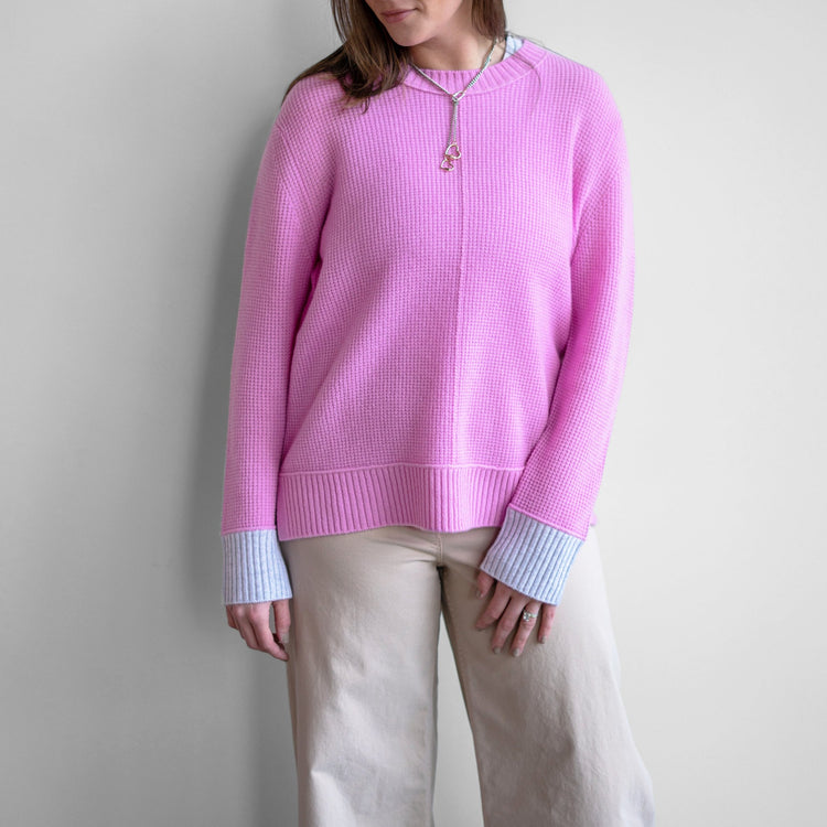 Contrast Trim Sweater in Bloom Pink