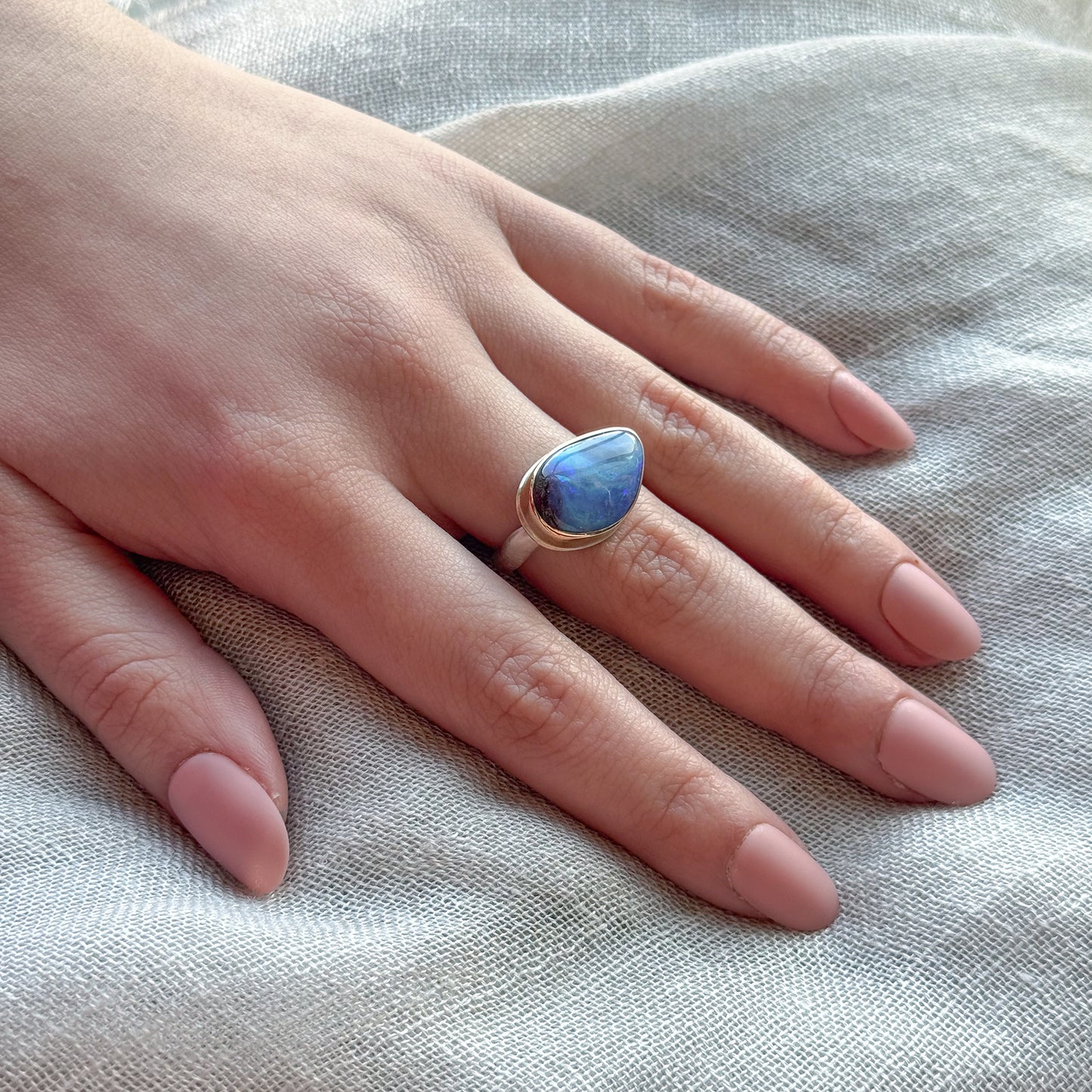 Boulder Opal Asymmetrical Ring