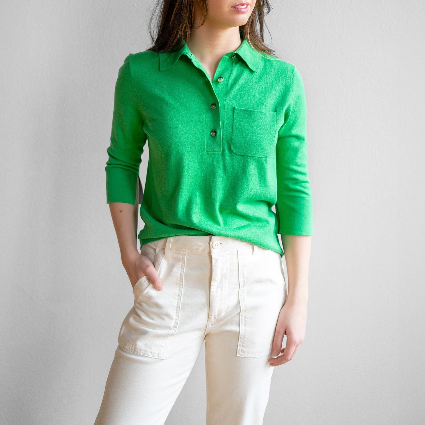 Knit Polo Pullover in Kelly Green