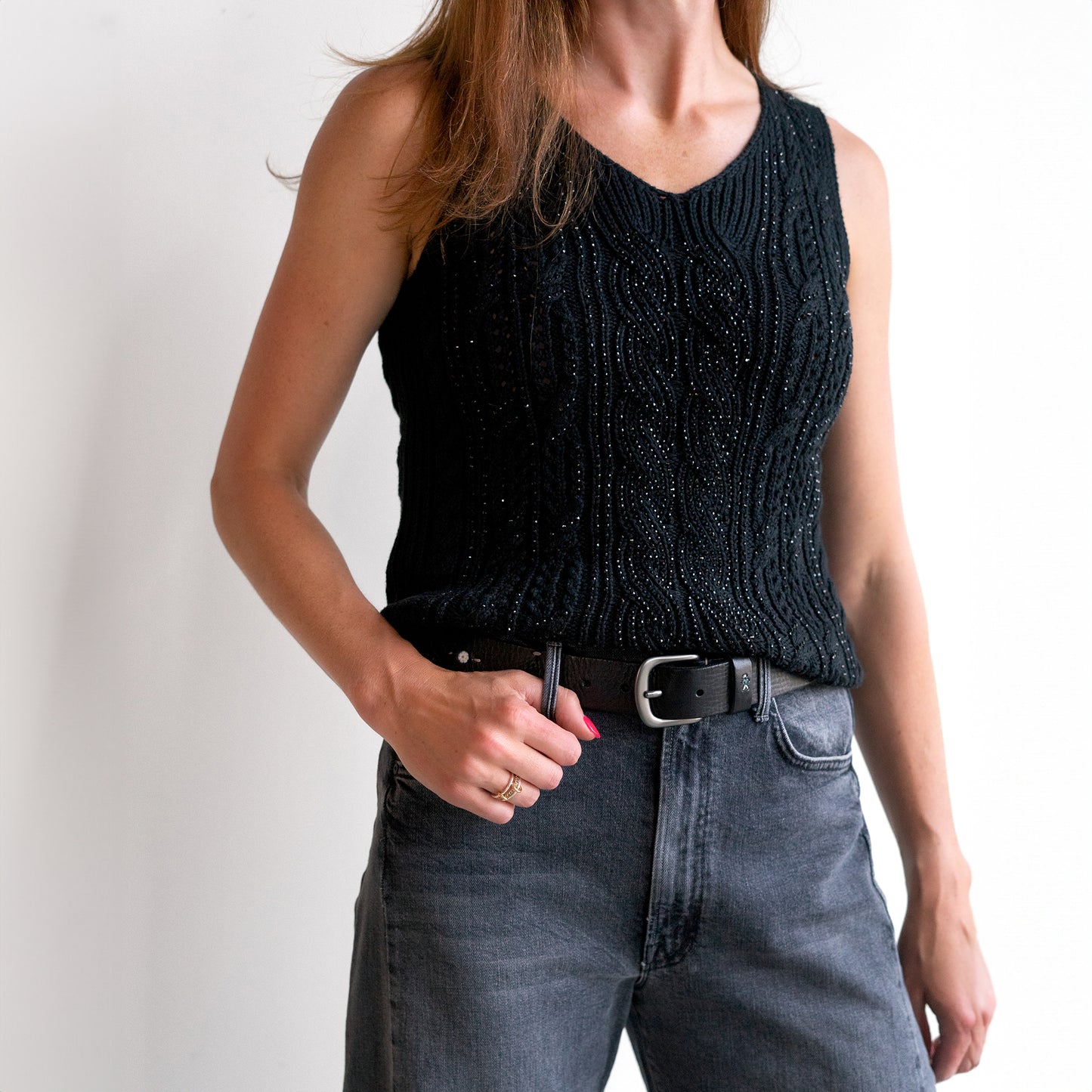 Crystal Cable Knit Tank in Black