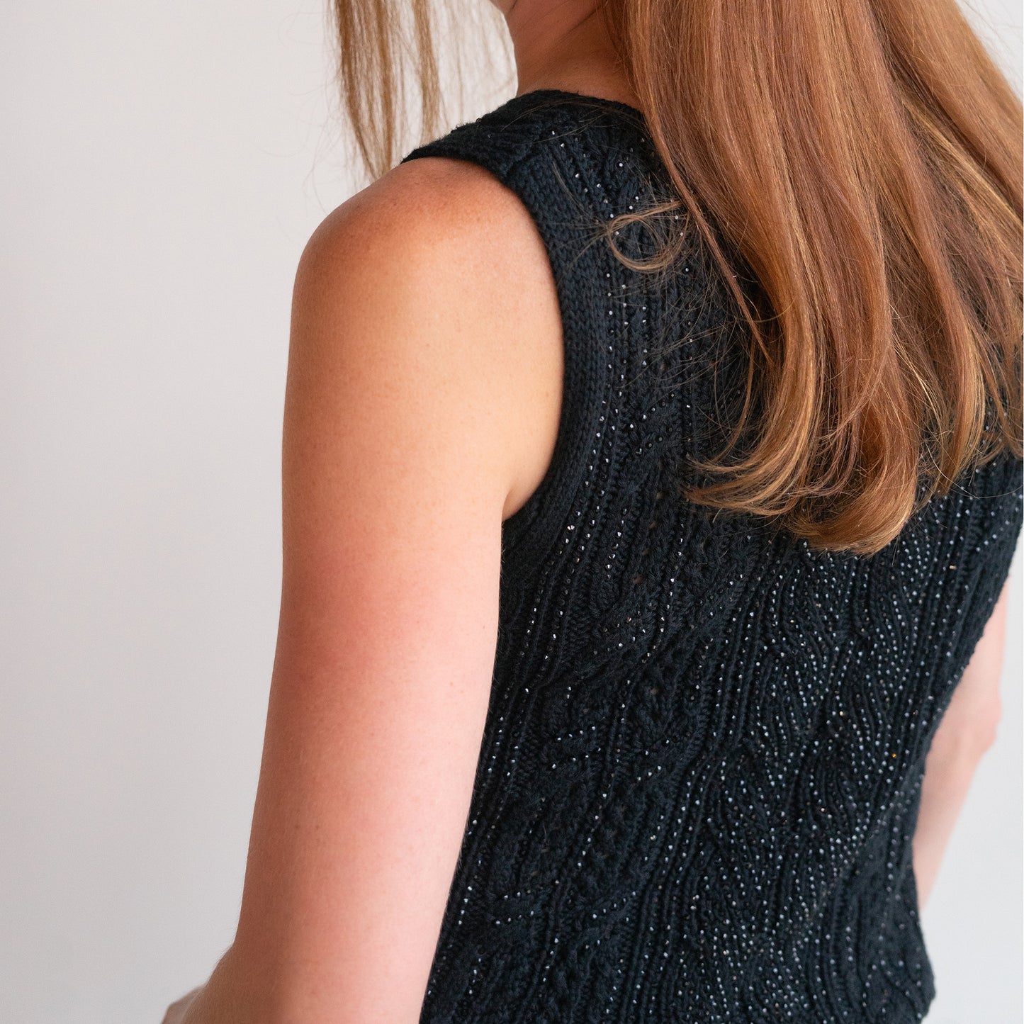 Crystal Cable Knit Tank in Black