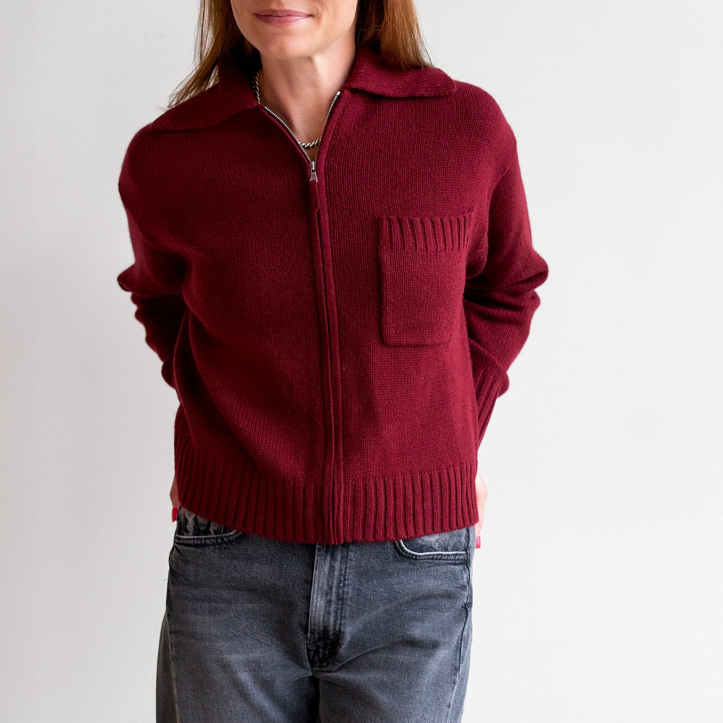 Zip Up Cardigan in Valentine Red