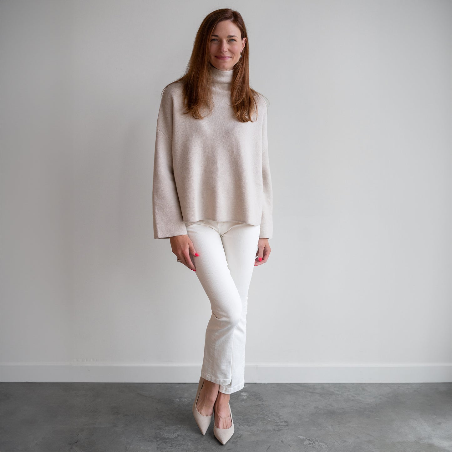 Mock Neck Pullover in Porcelain