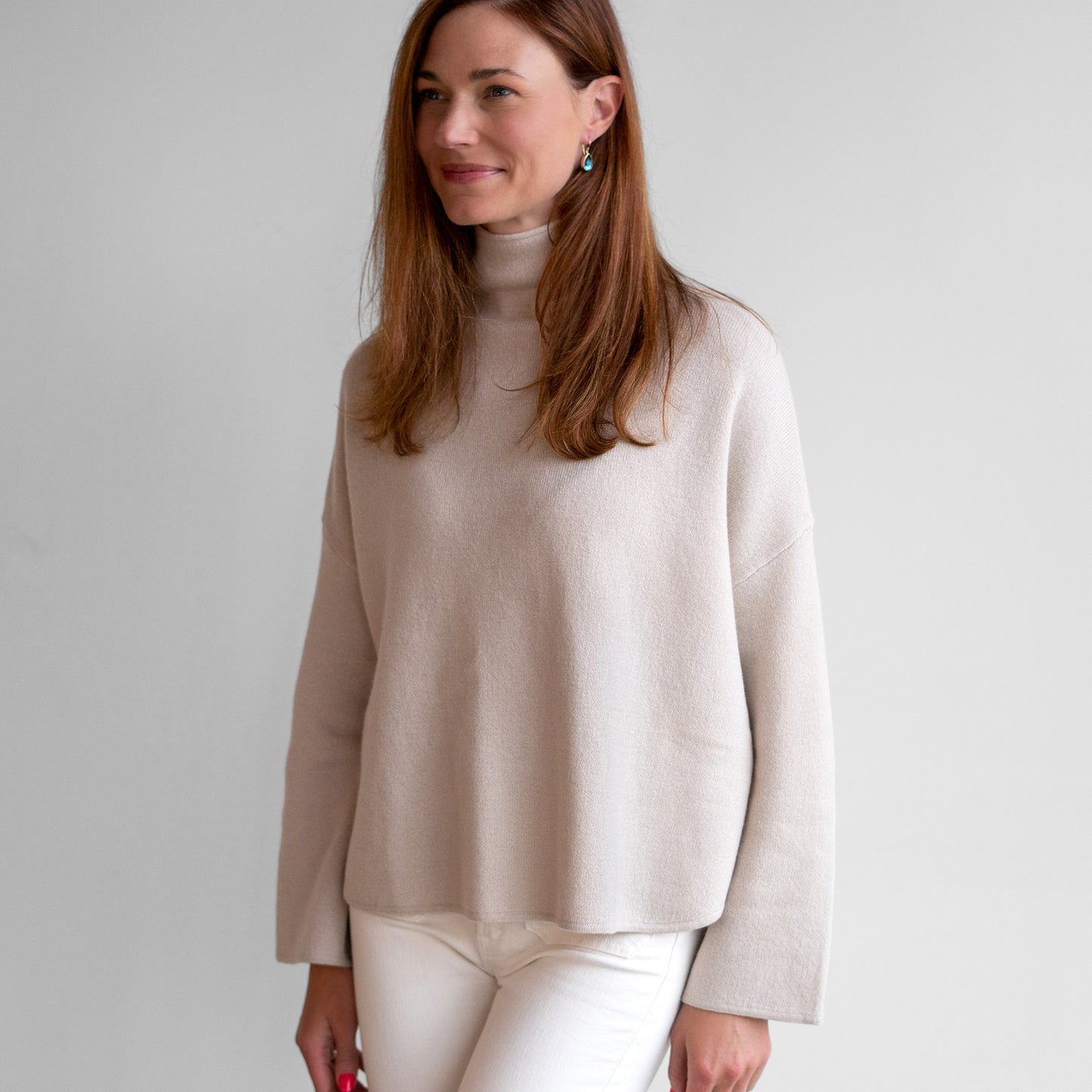 Mock Neck Pullover in Porcelain