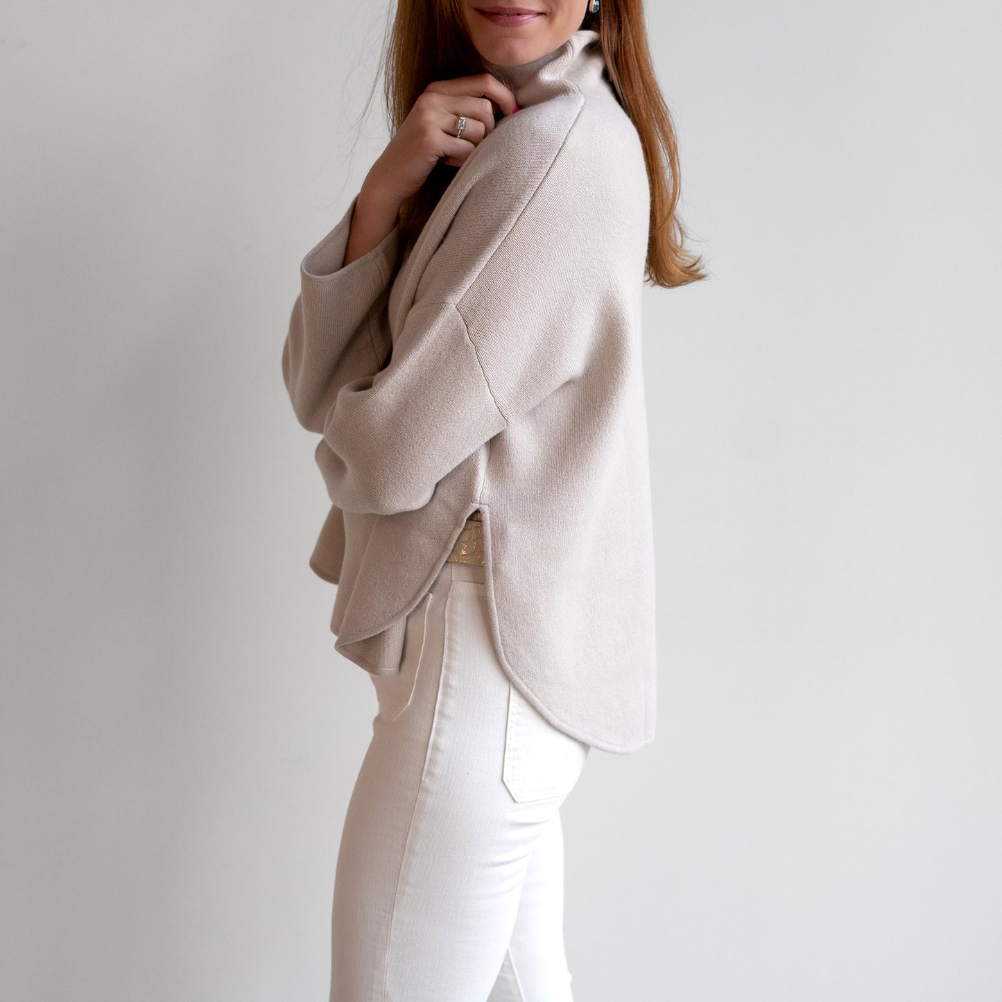 Mock Neck Pullover in Porcelain