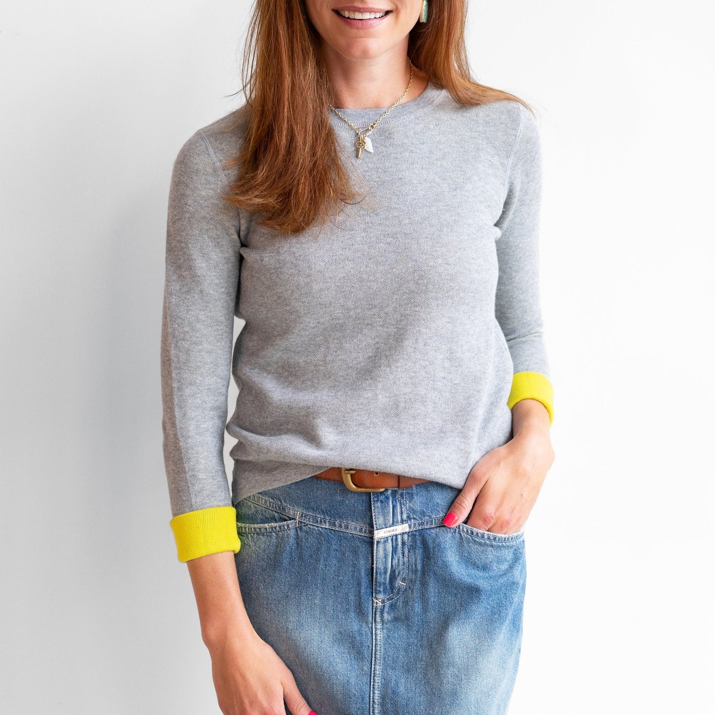 Reversible Knit Crew in Granite & Limone