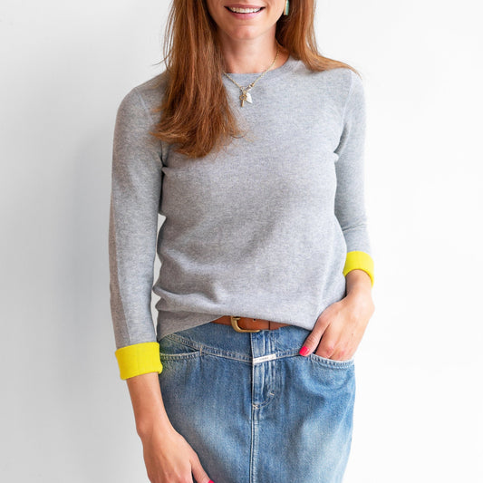 Reversible Knit Crew in Granite & Limone