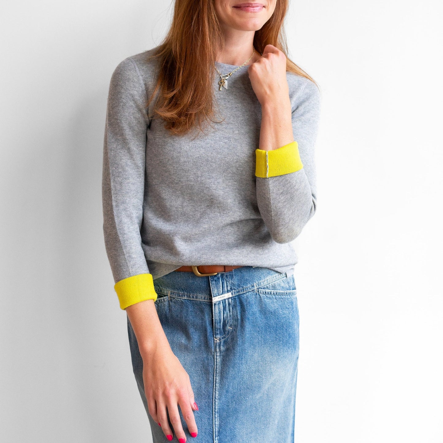 Reversible Knit Crew in Granite & Limone