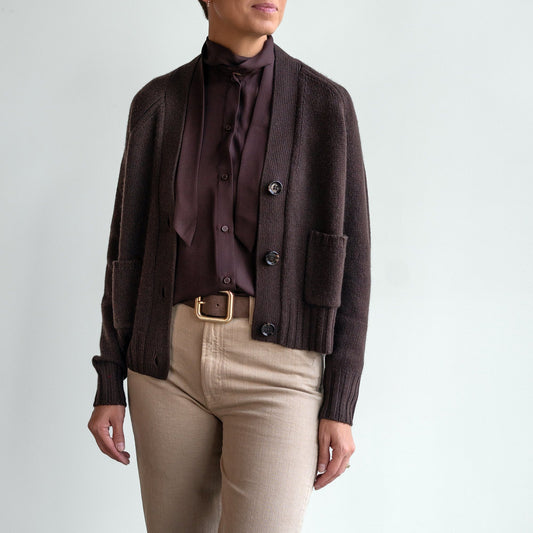 Cropped Cardigan in Ebony Brown