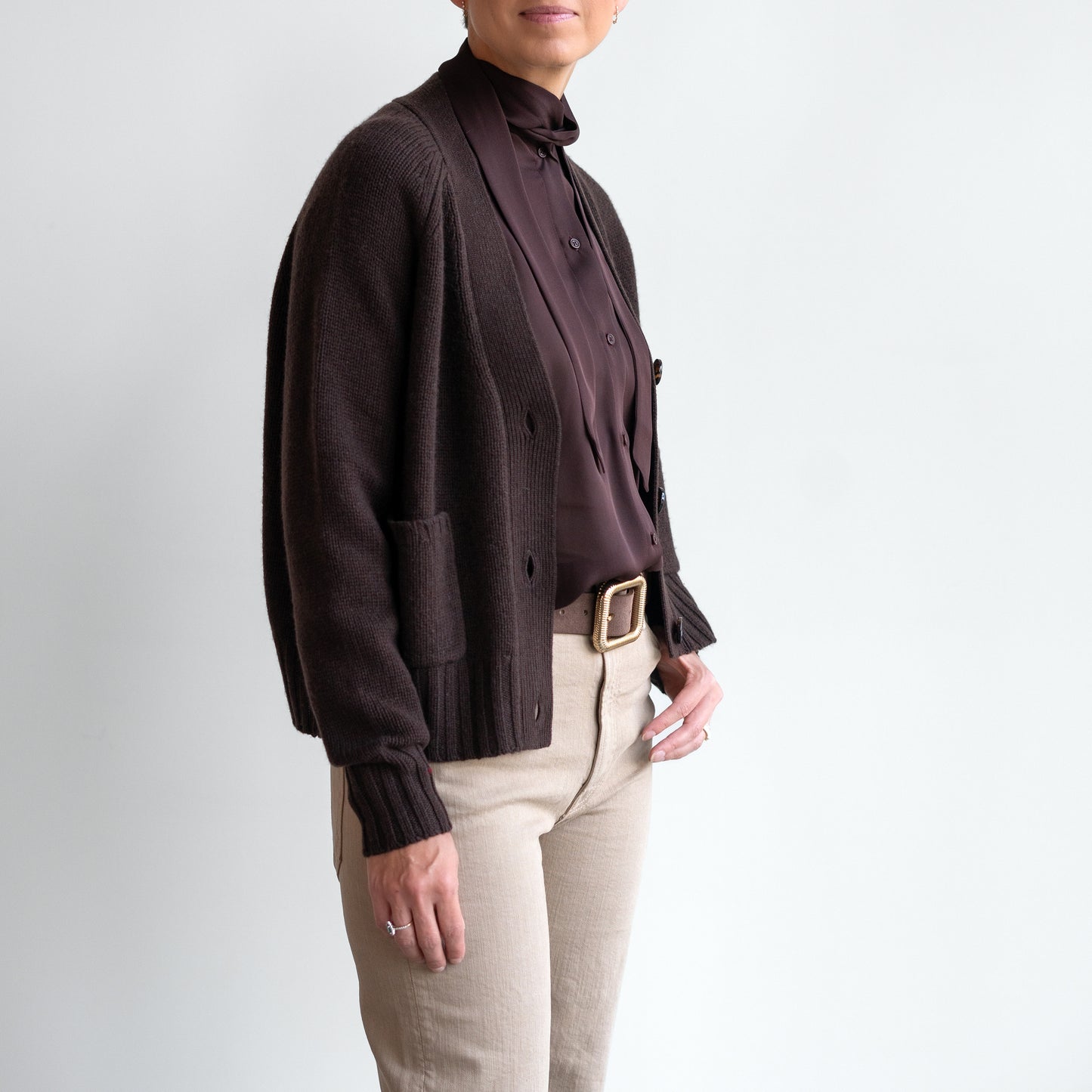 Cropped Cardigan in Ebony Brown