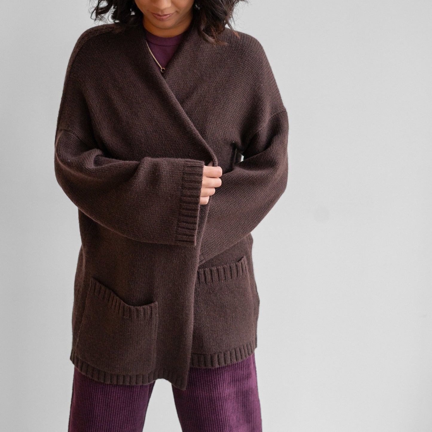 Open Cardigan in Ebony Brown