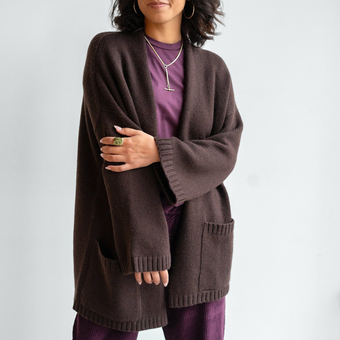 Open Cardigan in Ebony Brown