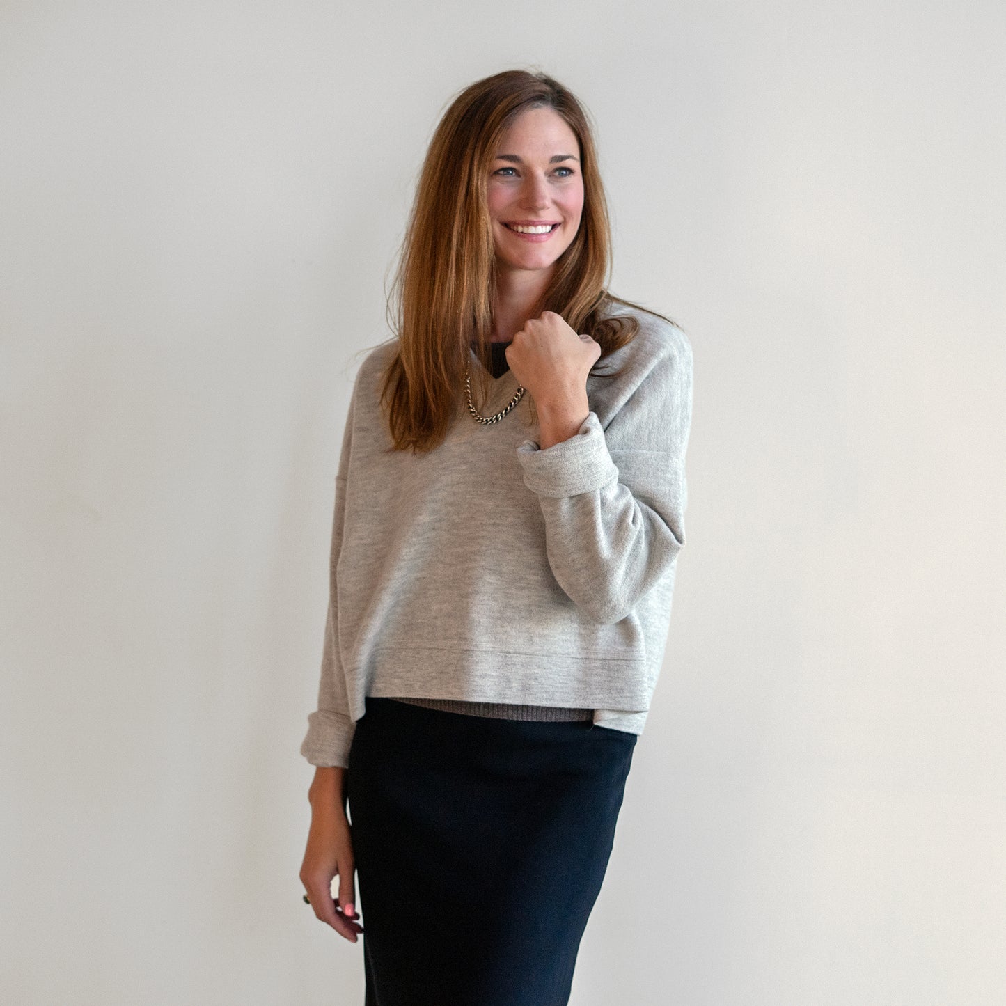 Wide V Neck Sweater in Carrara