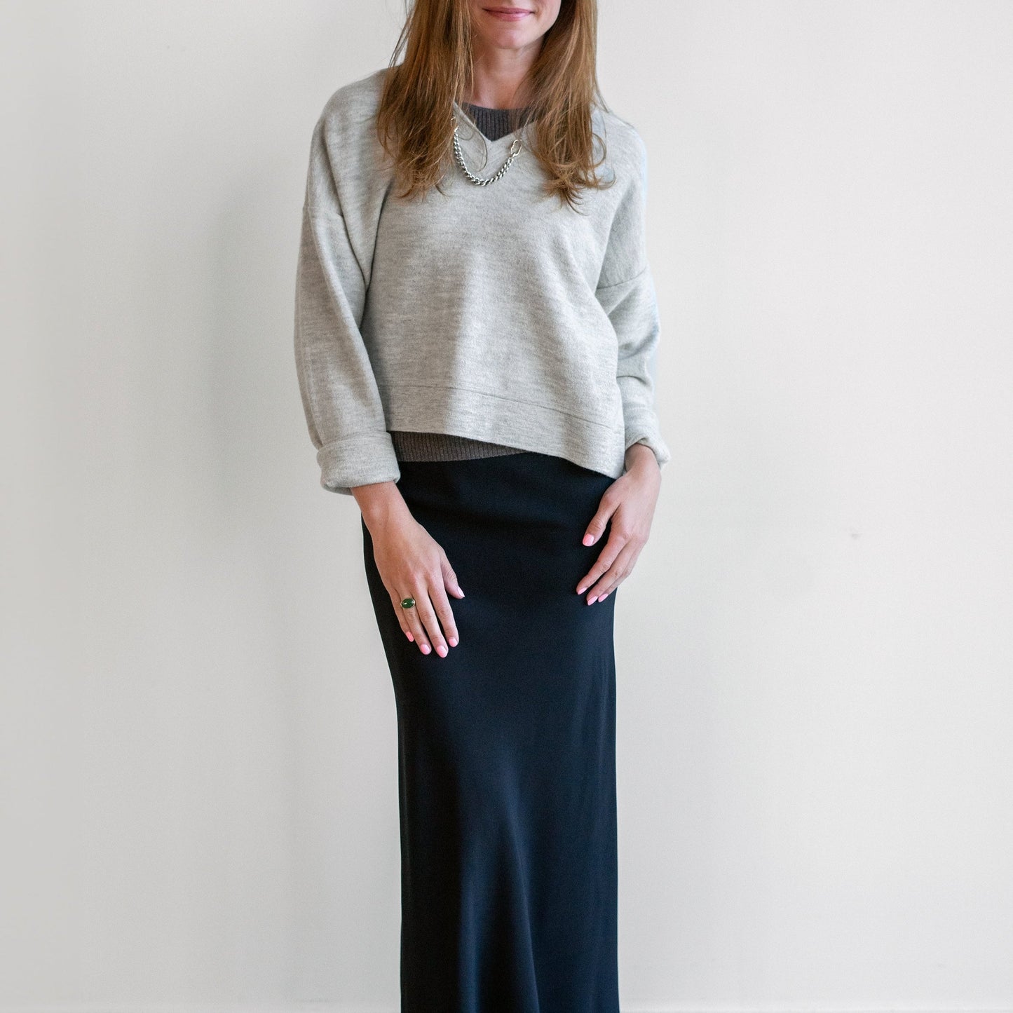 Wide V Neck Sweater in Carrara