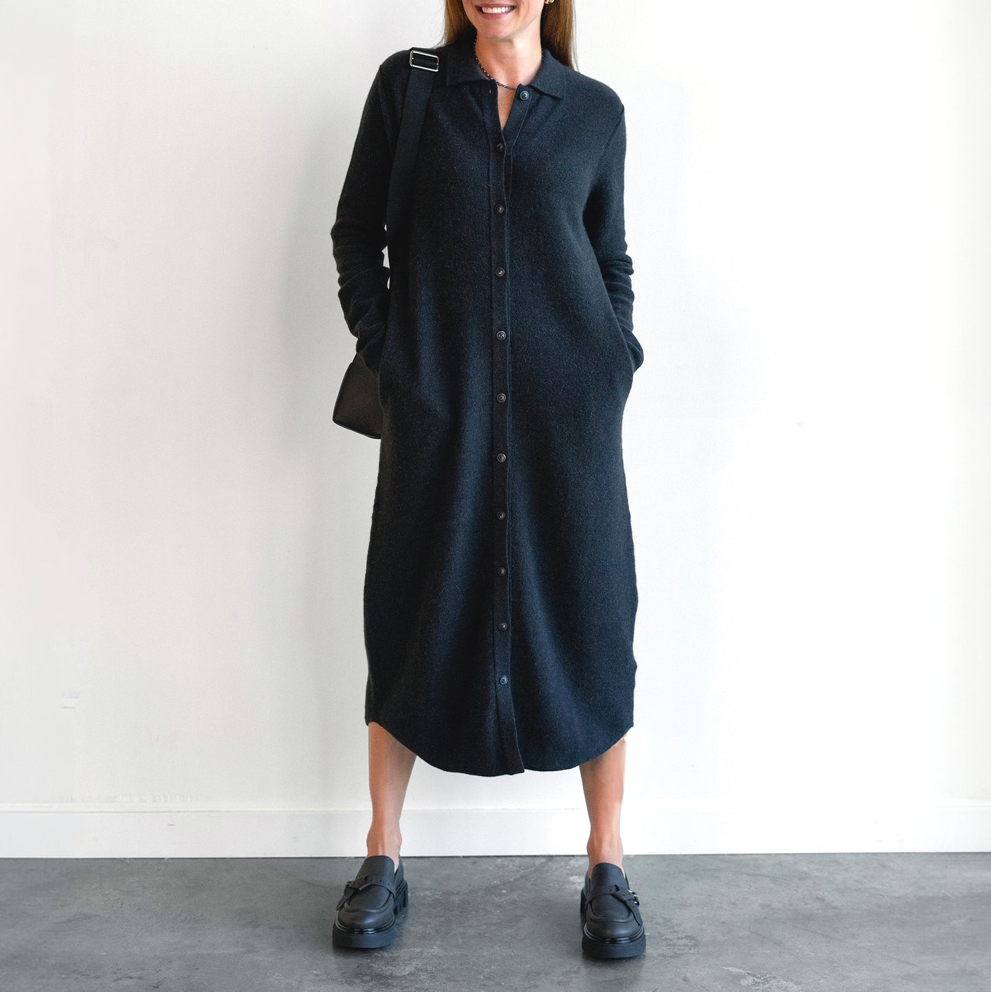 Knit Shirt Dress in Ink