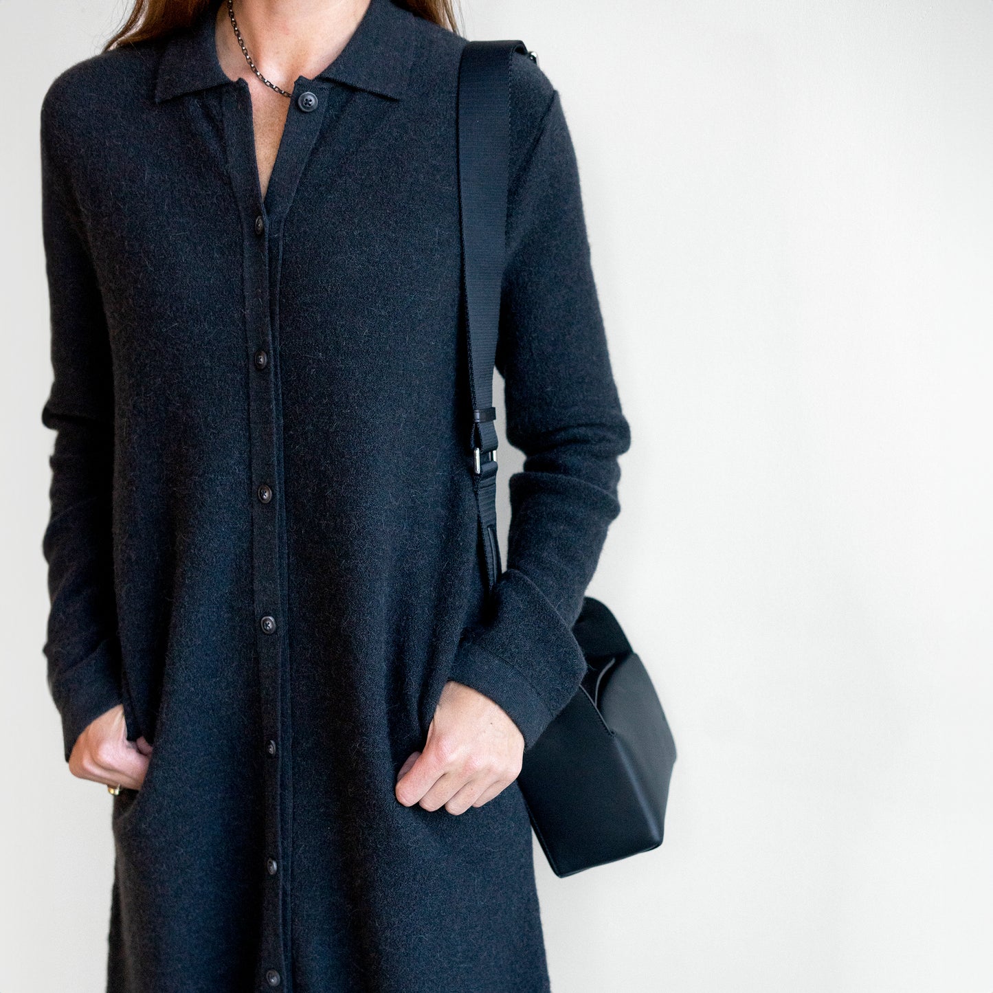 Knit Shirt Dress in Ink