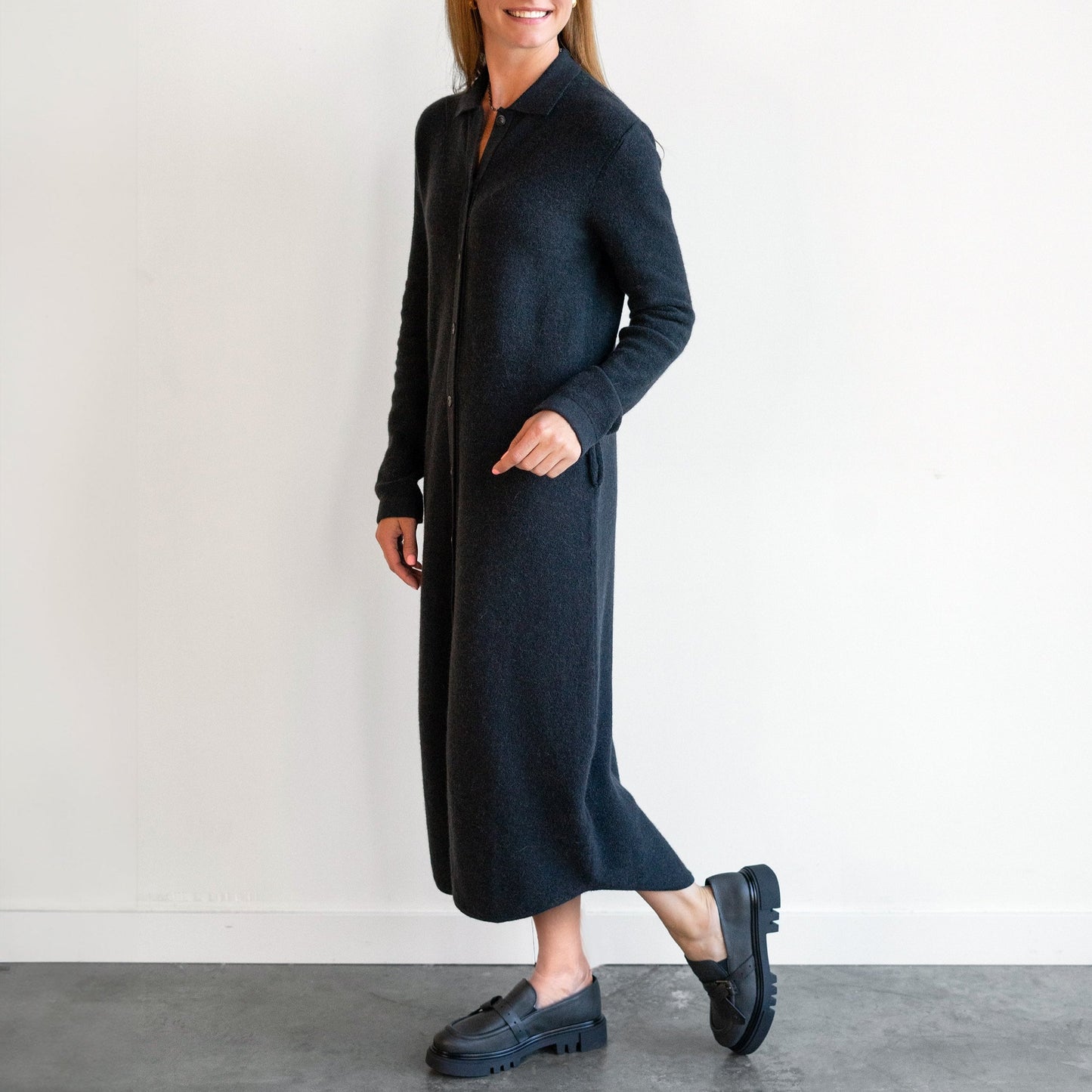 Knit Shirt Dress in Ink