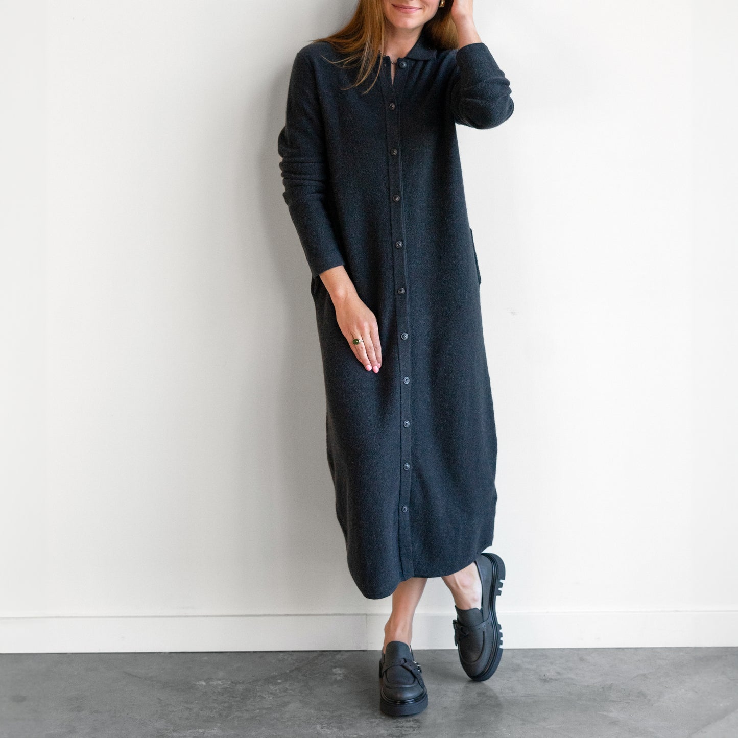 Knit Shirt Dress in Ink