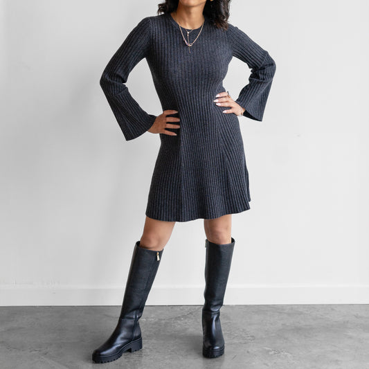 Ribbed Sweater Dress in Volcano Grey